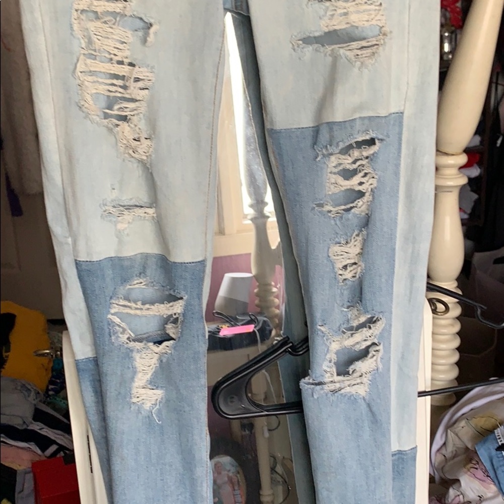 American eagle patch worked holy jeans